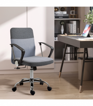 Office Chair Linen Swivel Desk Chair Home Study Rocker w/ Wheel, Grey Vinsetto