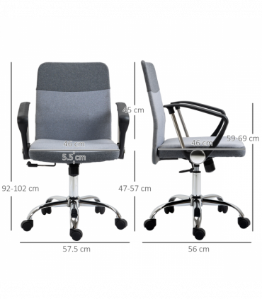 Office Chair Linen Swivel Desk Chair Home Study Rocker w/ Wheel, Grey Vinsetto