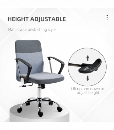 Office Chair Linen Swivel Desk Chair Home Study Rocker w/ Wheel, Grey Vinsetto