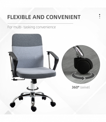 Office Chair Linen Swivel Desk Chair Home Study Rocker w/ Wheel, Grey Vinsetto