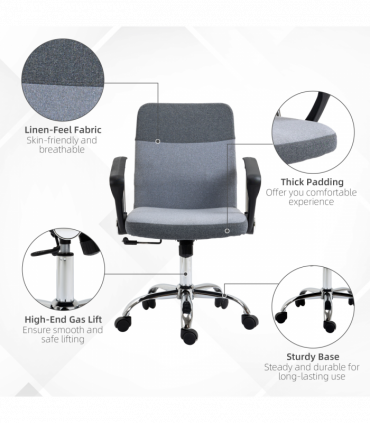Office Chair Linen Swivel Desk Chair Home Study Rocker w/ Wheel, Grey Vinsetto