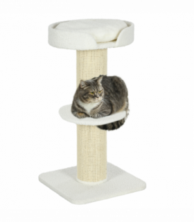 PawHut 2 Tier Cat Resting Tree with Top Basket Cushion Sisal Post Cream White