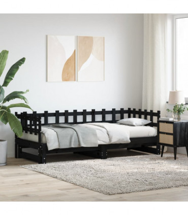 vidaXL Pull-out Day Bed Black 2x(80x200) cm Solid Wood Pine