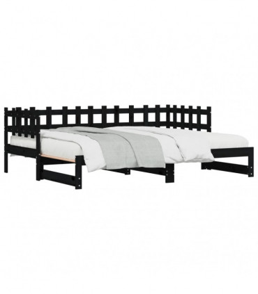 vidaXL Pull-out Day Bed Black 2x(80x200) cm Solid Wood Pine