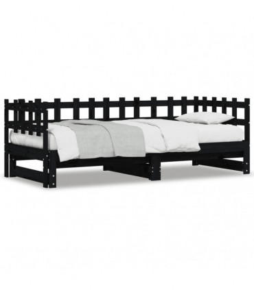 vidaXL Pull-out Day Bed Black 2x(80x200) cm Solid Wood Pine