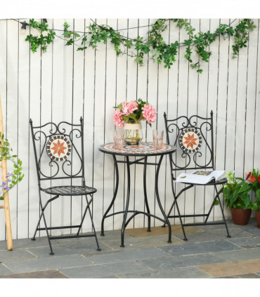 Elegant 3-Piece Bistro Set with Mosaic Design for Outdoor Spaces
