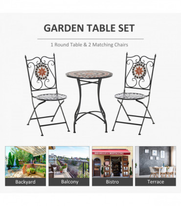 Elegant 3-Piece Bistro Set with Mosaic Design for Outdoor Spaces