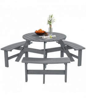 Outsunny 6 Person Fir Wood Table Bench Set Outdoor Garden Patio, Grey