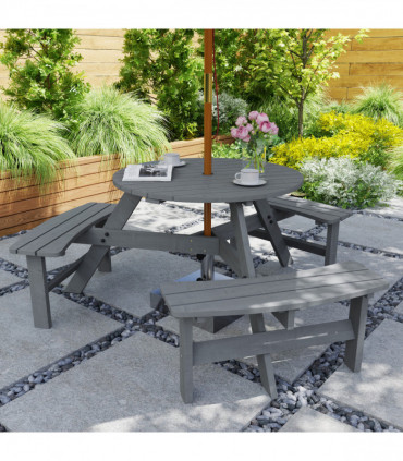 Outsunny 6 Person Fir Wood Table Bench Set Outdoor Garden Patio, Grey