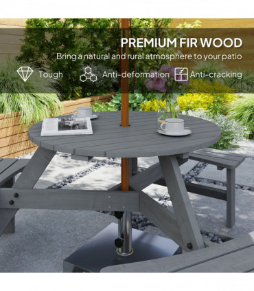 Outsunny 6 Person Fir Wood Table Bench Set Outdoor Garden Patio, Grey