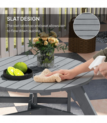 Outsunny 6 Person Fir Wood Table Bench Set Outdoor Garden Patio, Grey