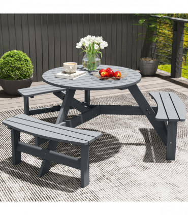 Outsunny 6 Person Fir Wood Table Bench Set Outdoor Garden Patio, Grey