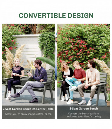 Outsunny Convertable 3-Seater Wood Bench Table Garden w/ Armrests Grey