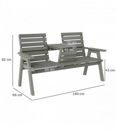 Outsunny Convertable 3-Seater Wood Bench Table Garden w/ Armrests Grey