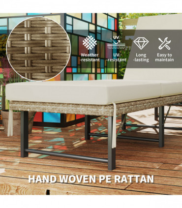 Outsunny Folding Rattan Sun Lounger with Adjustable Back, Cushion, Natural