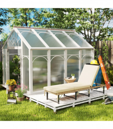 Outsunny Folding Rattan Sun Lounger with Adjustable Back, Cushion, Natural