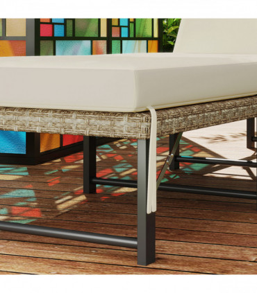 Outsunny Folding Rattan Sun Lounger with Adjustable Back, Cushion, Natural