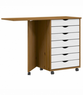 vidaXL Rolling Cabinet with Desk MOSS Honey Brown Solid Wood Pine