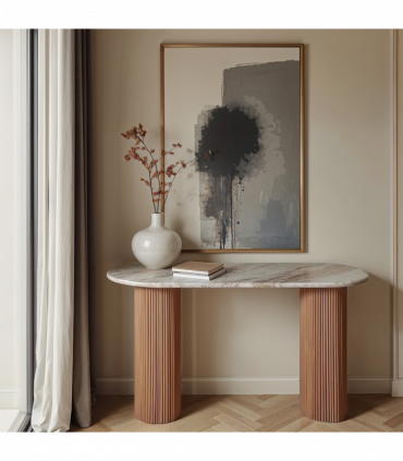Ashford Natural Marble & Wood Pedestal Console Table