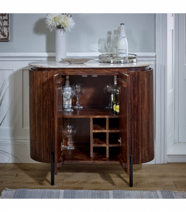 Opal Solid Wood Sideboard/Drinks Cabinet With Marble Top & Metal Legs
