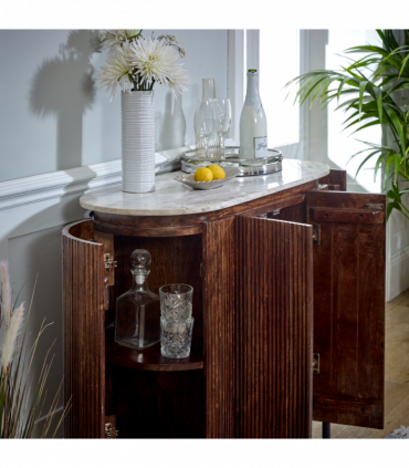 Opal Solid Wood Sideboard/Drinks Cabinet With Marble Top & Metal Legs
