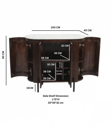 Opal Solid Wood Sideboard/Drinks Cabinet With Marble Top & Metal Legs