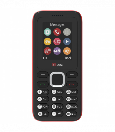 TTfone TT150 Unlocked Basic Mobile Phone UK Sim Free, Long Battery Life, Dual Sim with camera and games, easy to use, durable and light weight pay as you go - Red with Mains Charger and O2 Sim Card