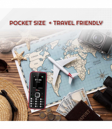 TTfone TT150 Unlocked Basic Mobile Phone UK Sim Free, Long Battery Life, Dual Sim with camera and games, easy to use, durable and light weight pay as you go - Red with Mains Charger and O2 Sim Card