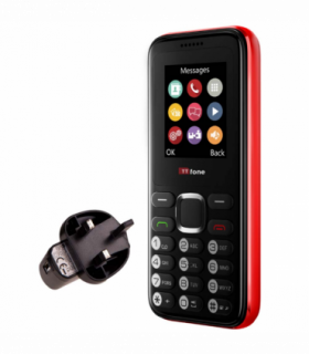 TTfone TT150 Unlocked Basic Mobile Phone UK Sim Free, Long Battery Life, Dual Sim with camera and games, easy to use, durable and light weight pay as you go - Red with Mains Charger and Vodafone Sim Card
