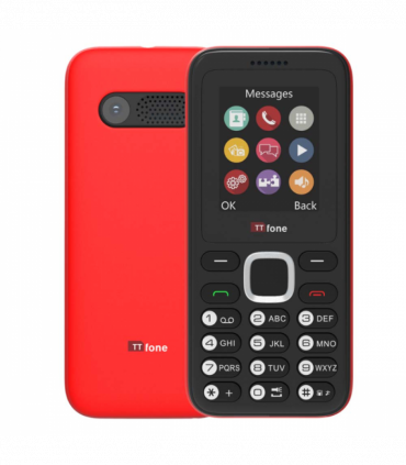 TTfone TT150 Unlocked Basic Mobile Phone UK Sim Free, Long Battery Life, Dual Sim with camera and games, easy to use, durable and light weight pay as you go - Red with Mains Charger and Vodafone Sim Card