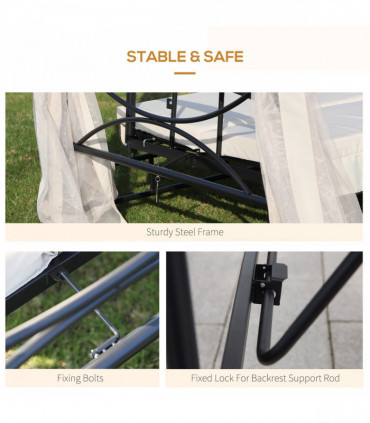 Outdoor 2-in-1 Convertible Swing Chair Bed 3 Seater Porch Cream White Steel