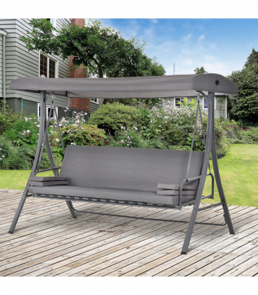 Garden Swing Chair 3 Seater Hammock Bed Adjustable Canopy Grey 234cm x 132cm