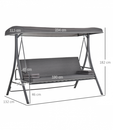 Garden Swing Chair 3 Seater Hammock Bed Adjustable Canopy Grey 234cm x 132cm
