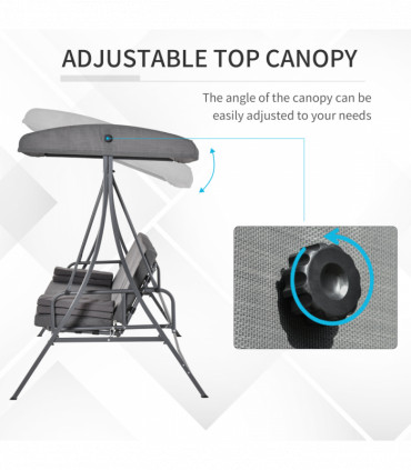 Garden Swing Chair 3 Seater Hammock Bed Adjustable Canopy Grey 234cm x 132cm