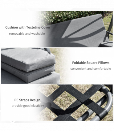 Garden Swing Chair 3 Seater Hammock Bed Adjustable Canopy Grey 234cm x 132cm