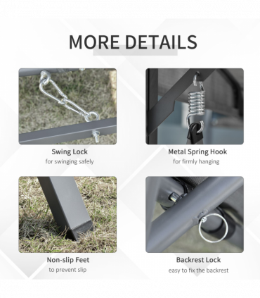 Garden Swing Chair 3 Seater Hammock Bed Adjustable Canopy Grey 234cm x 132cm