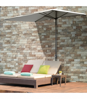 Garden Balcony Half Round Umbrella Metal Parasol Beige 230L x 130W x 245H cm