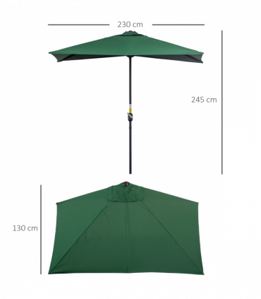 Metal Green 230L x 130W x 245H cm Garden Half Round Umbrella UV Resistant