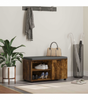 vidaXL Hall Bench with Cushion Plain Smoked Oak 80 x 38 x 46 cm