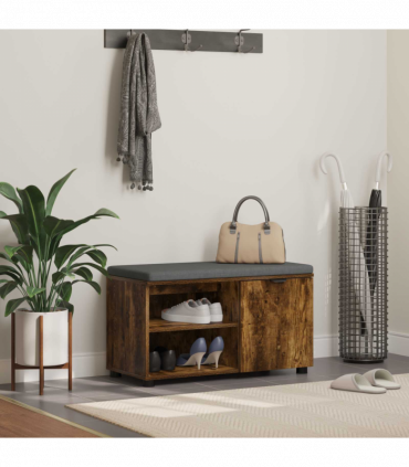 vidaXL Hall Bench with Cushion Plain Smoked Oak 80 x 38 x 46 cm