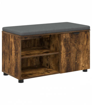 vidaXL Hall Bench with Cushion Plain Smoked Oak 80 x 38 x 46 cm