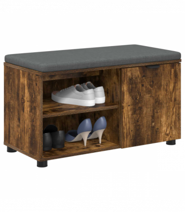 vidaXL Hall Bench with Cushion Plain Smoked Oak 80 x 38 x 46 cm