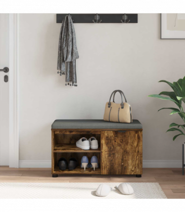 vidaXL Hall Bench with Cushion Plain Smoked Oak 80 x 38 x 46 cm