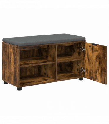 vidaXL Hall Bench with Cushion Plain Smoked Oak 80 x 38 x 46 cm