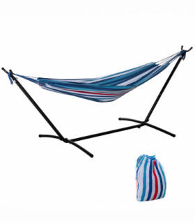294 x 117cm Hammock with Metal Stand Portable Carrying Bag 120kg White Stripe