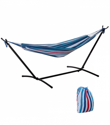 294 x 117cm Hammock with Metal Stand Portable Carrying Bag 120kg White Stripe