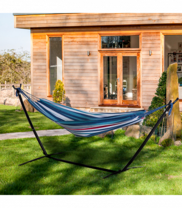 294 x 117cm Hammock with Metal Stand Portable Carrying Bag 120kg White Stripe