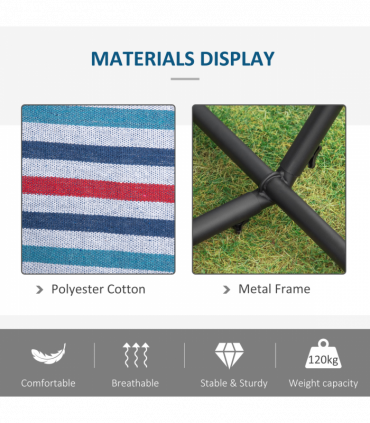 294 x 117cm Hammock with Metal Stand Portable Carrying Bag 120kg White Stripe