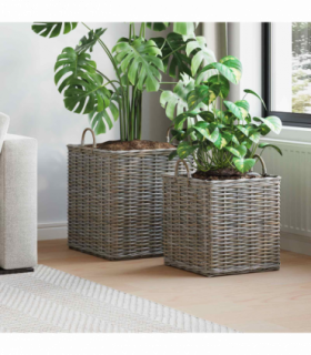 vidaXL Planter Basket with Storage 2 pcs Grey Lacak Rattan
