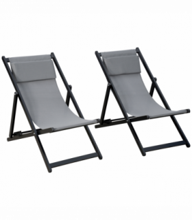 Texteline Dark Grey 96.35cm x 58cm x 91.5cm Set of 2 Folding Sun Lounger Relax